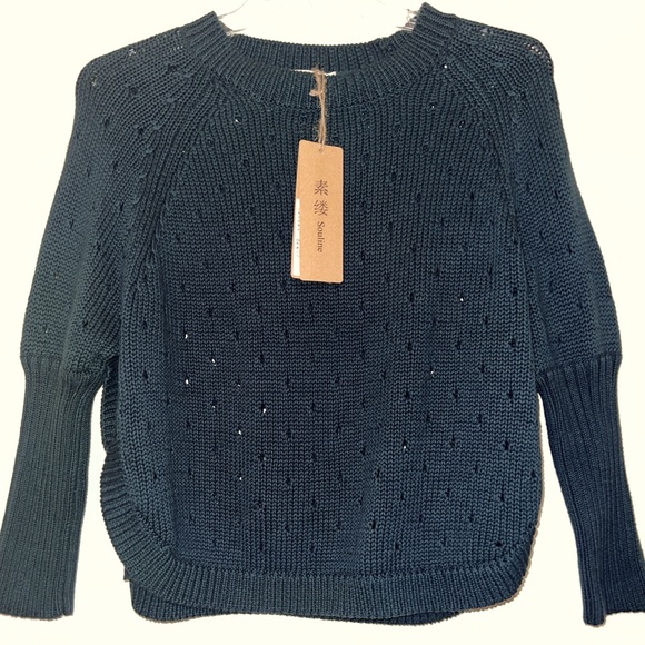 New Souline Green Open Sided Women's Size M Cotton Sweater - Picture 1 of 8
